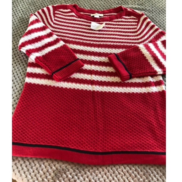 SALE NWT CJ Banks Red Striped Sweater 0X - Picture 1 of 7